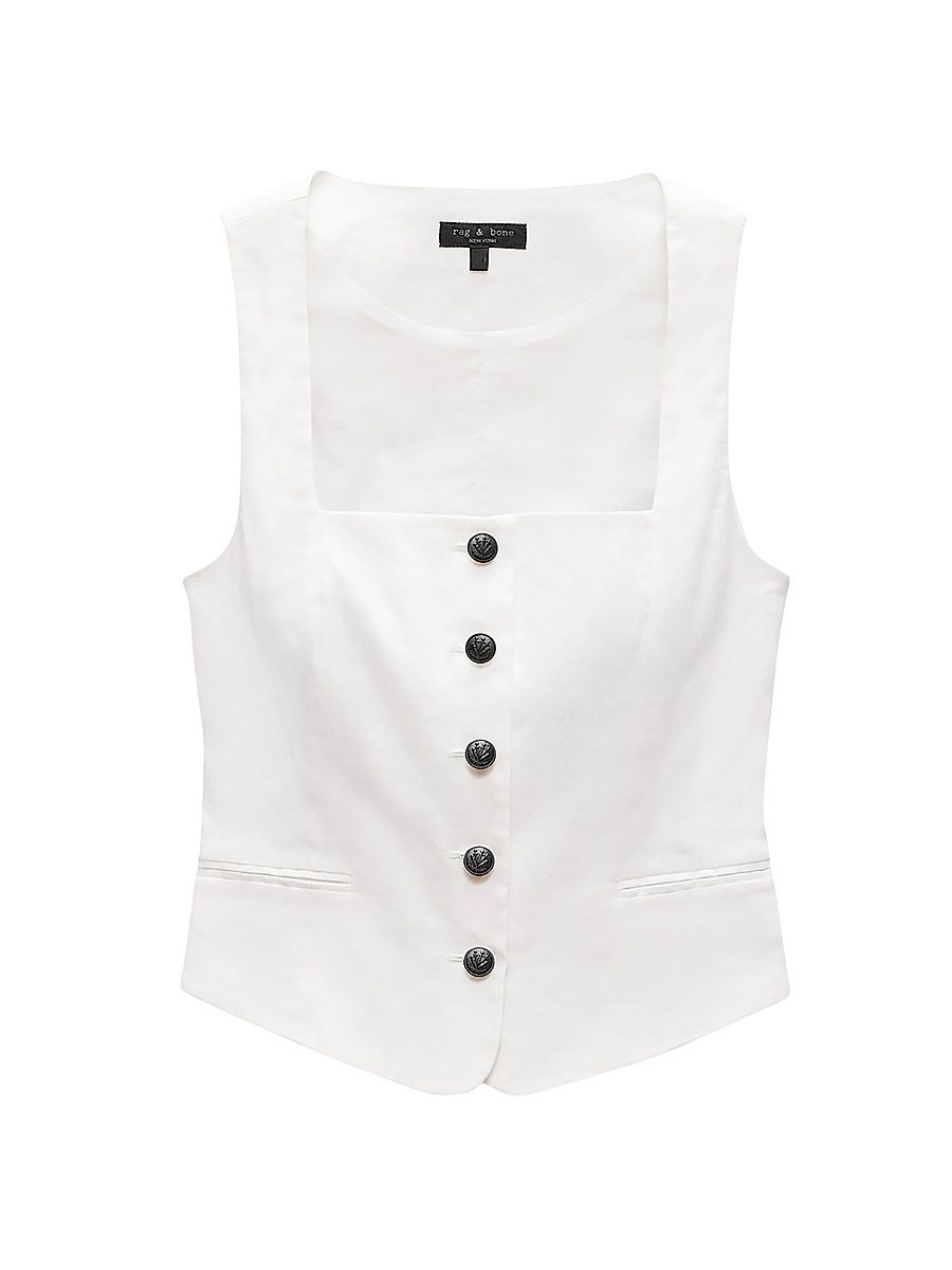 Women's Mariana Linen-Blend Vest - White - Size 14