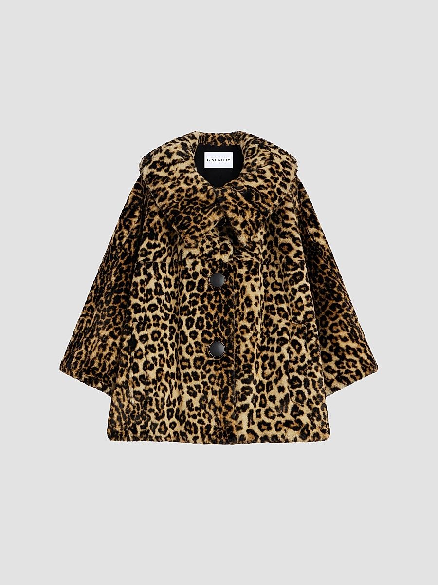 Givenchy Women's Short Coat in Leopard Faux Fur - Beige Camel - Size 8