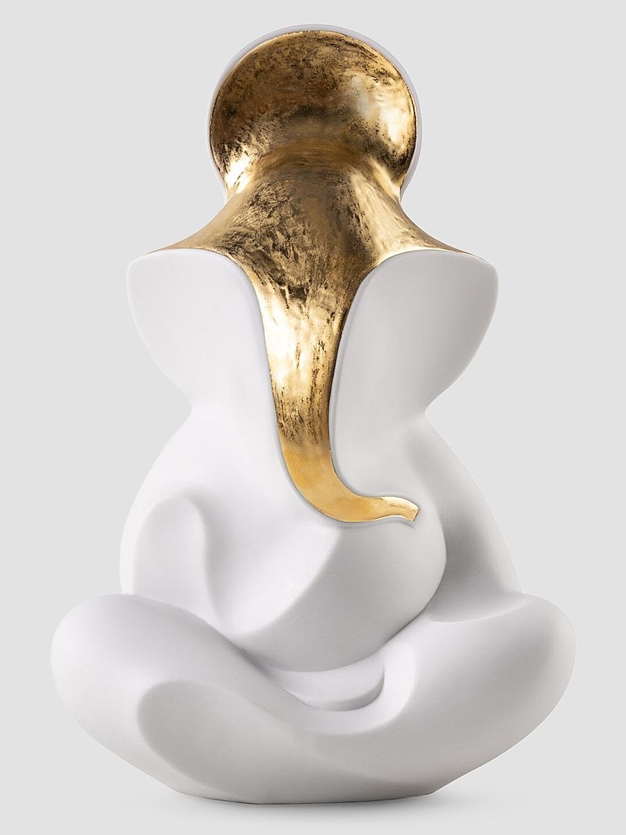 Lord Ganesha - Eternal Light Porcelain Sculpture - White And Gold