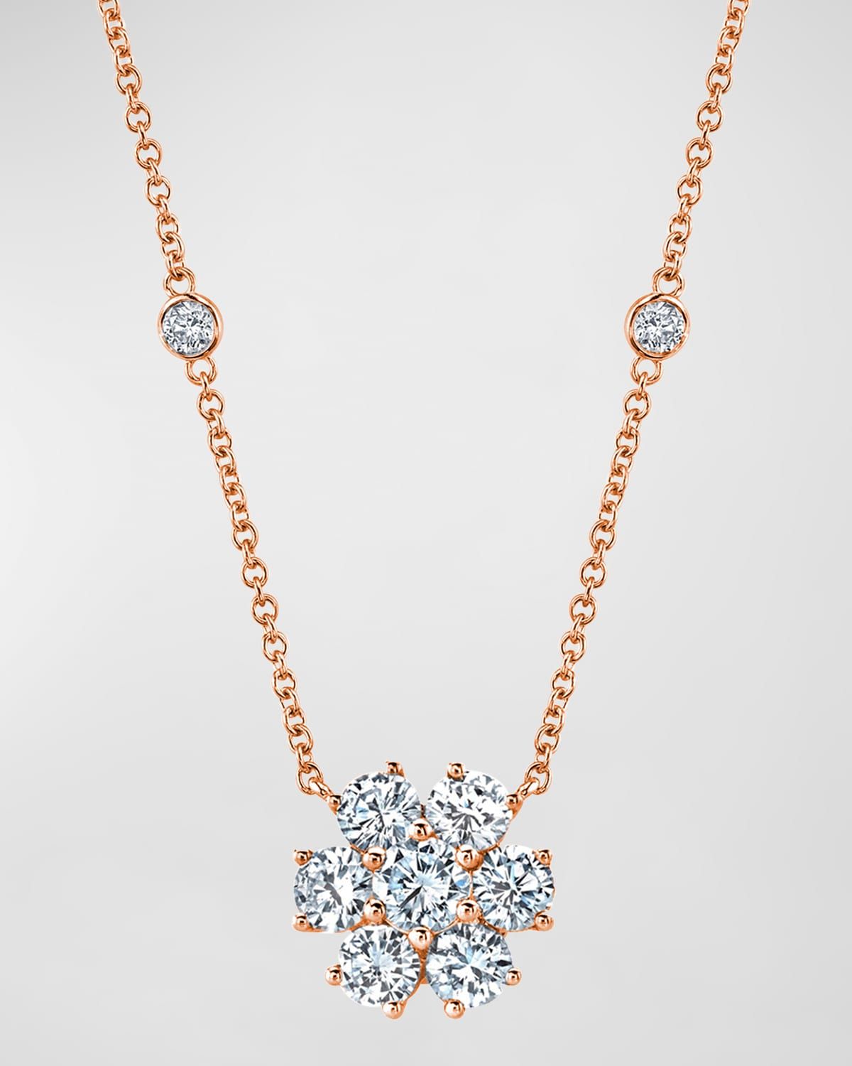 18K Gold Round Diamond Flower Pendant Necklace, 16"L, 0.60tcw
