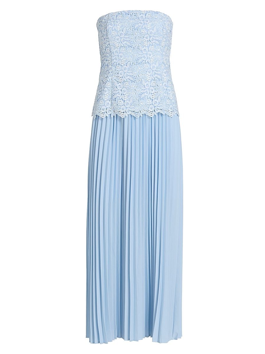 Women's Cody Lace Pleated Strapless Maxi Dress - Light Blue White - Size Large