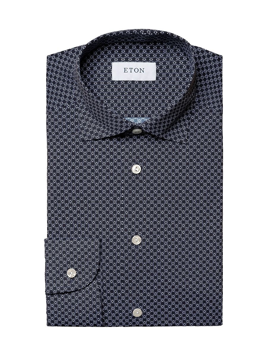 Men's Slim-Fit Micro Print Four-Way Stretch Shirt - Blue - Size 15.5