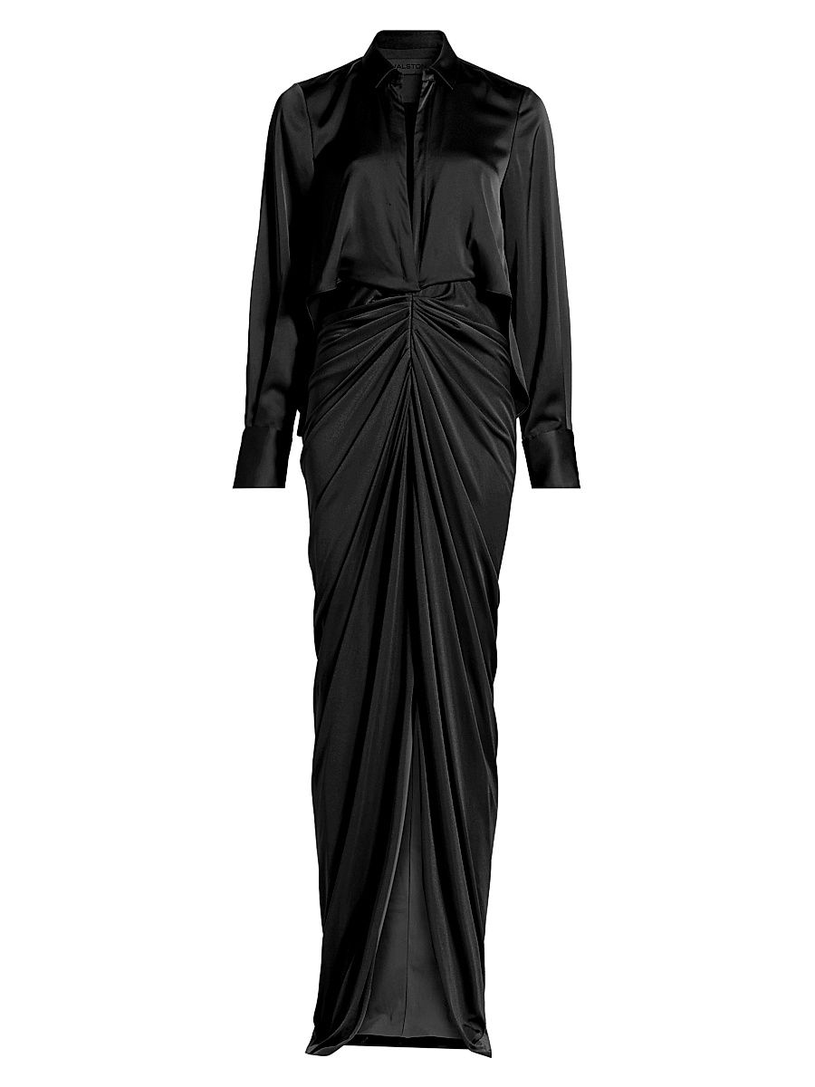 Women's Katrine Mix Media Draped Gown - Black - Size 12