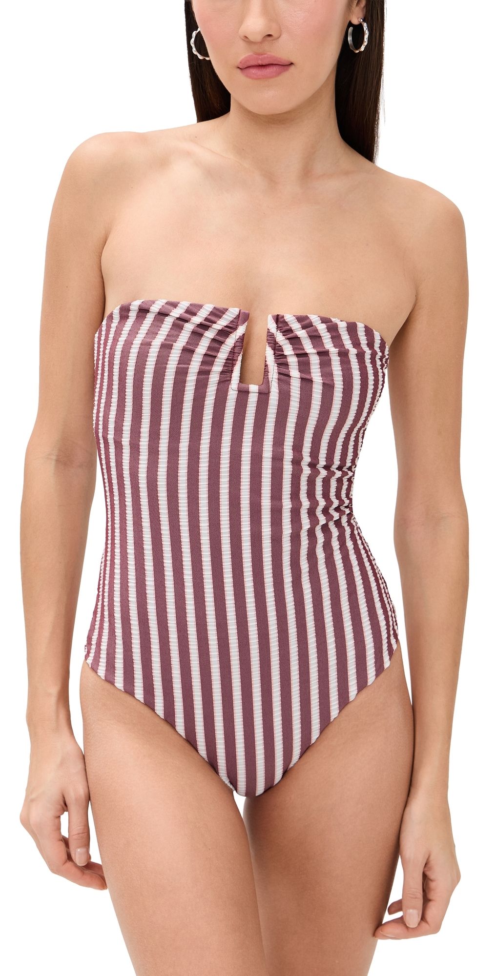 SIMKHAI Ottilie Strapless One Piece Oxblood Stripe S