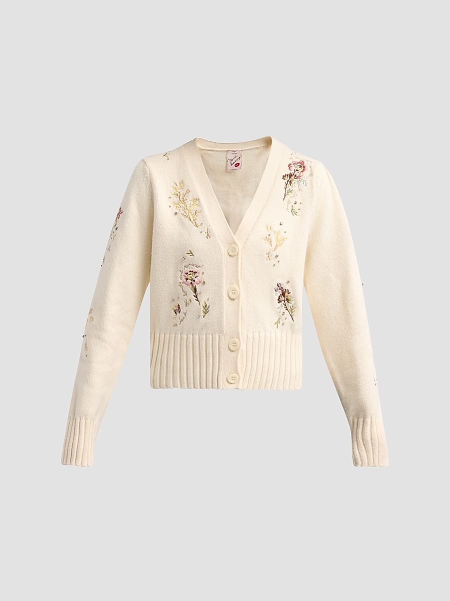 Women's Love Letter Floral Cardigan - Ivory - Size XL