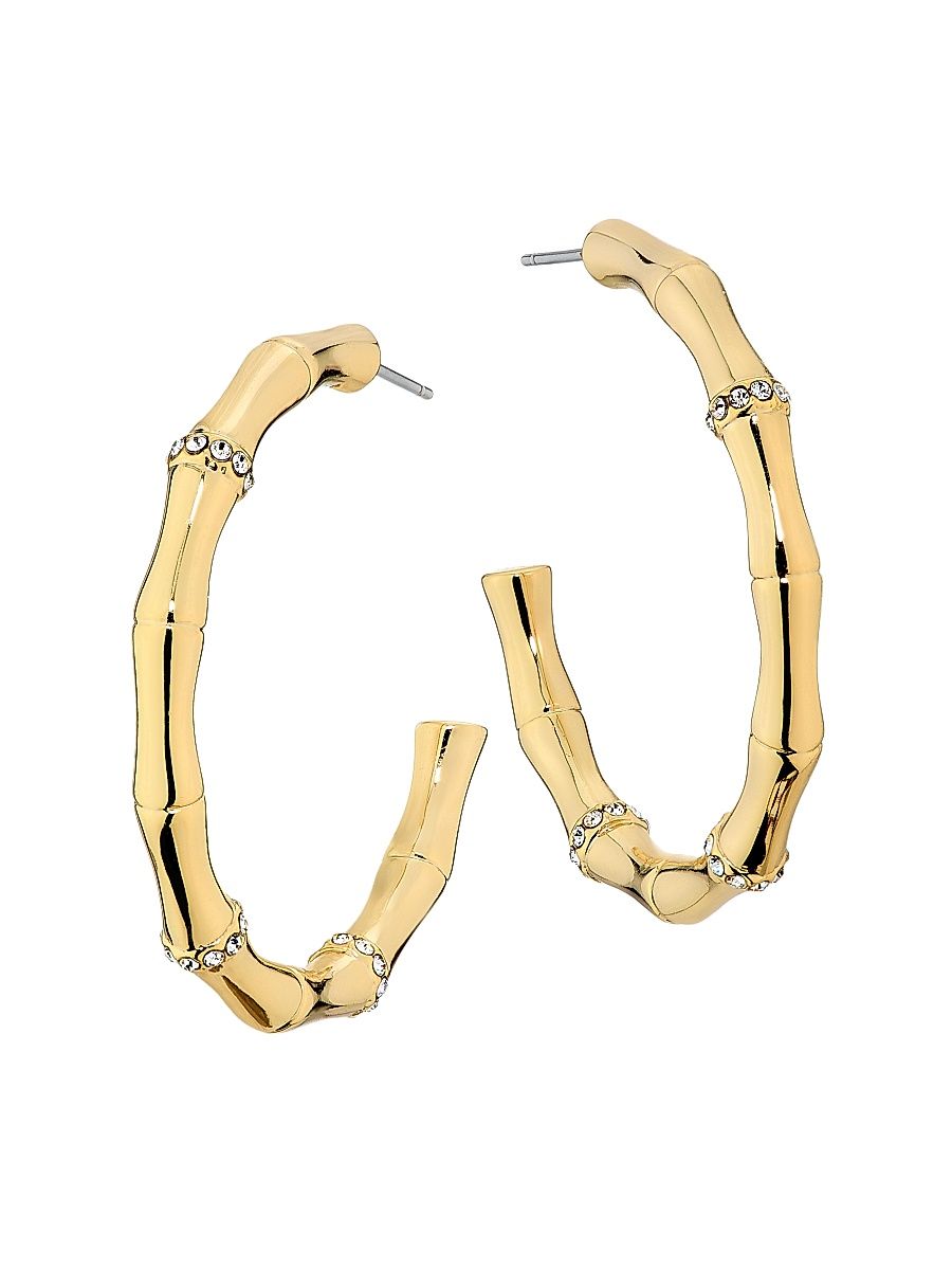 Women's Chiara Goldtone & Cubic Zirconia Bamboo Hoop Earrings - Gold
