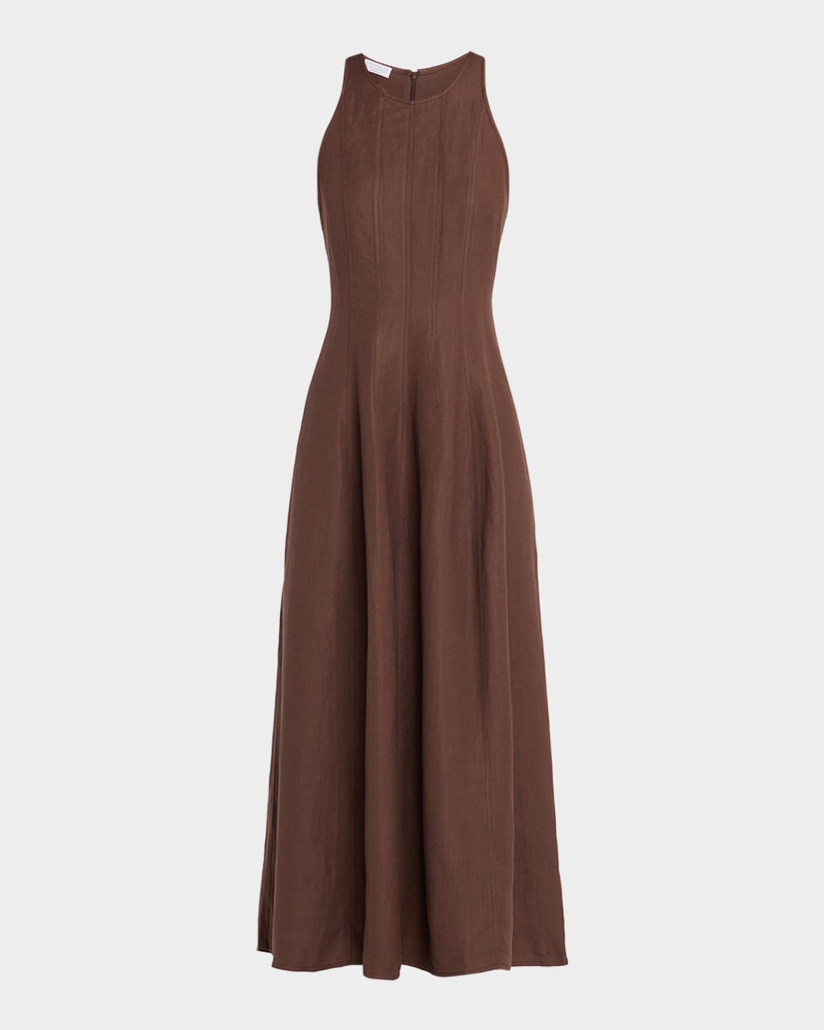 Paneled Fluid Linen Twill Sleeveless Midi Dress