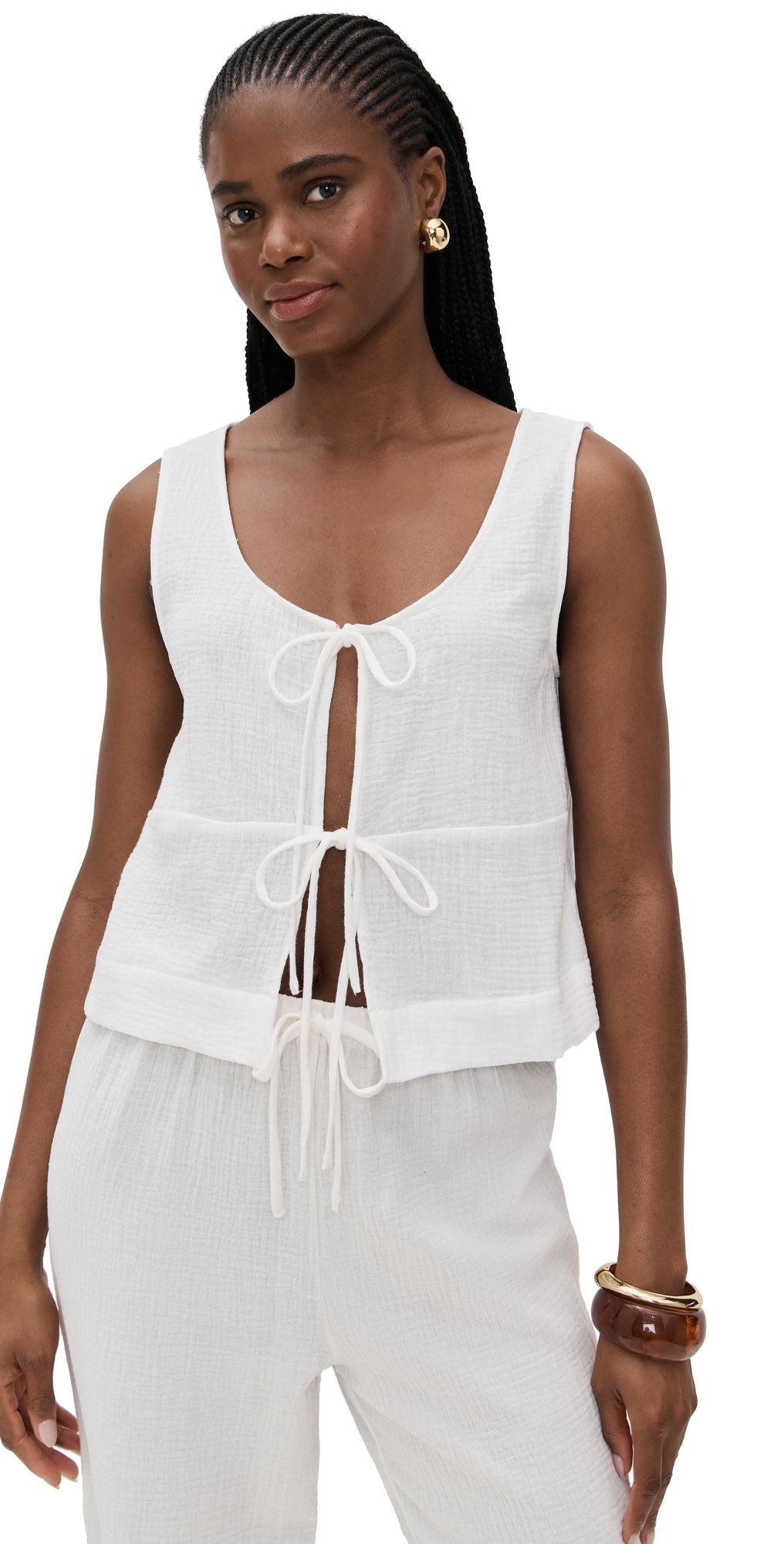 WAYF Ani Tie Front Top Ivory XL