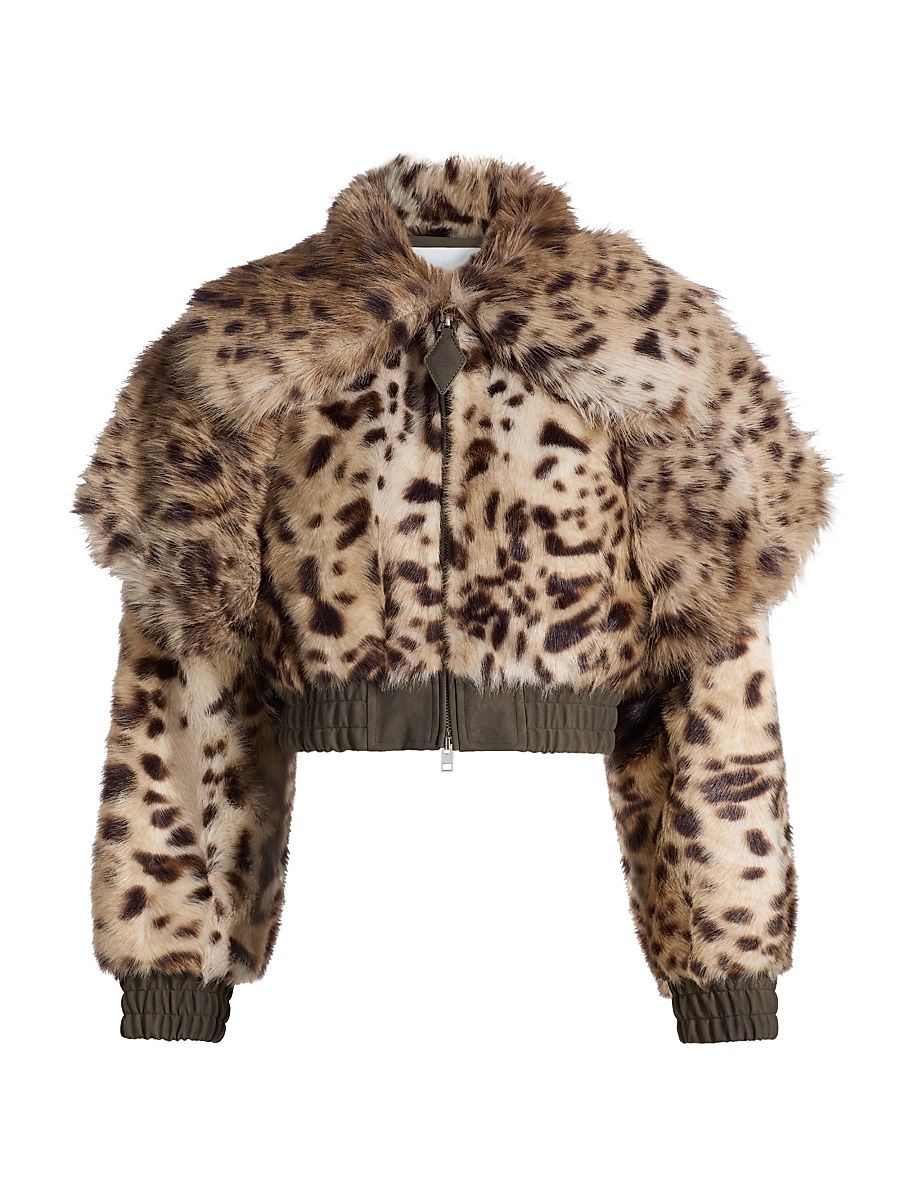Women's Valde Faux Fur Lynx Bomber Jacket - Tan Brown - Size XL