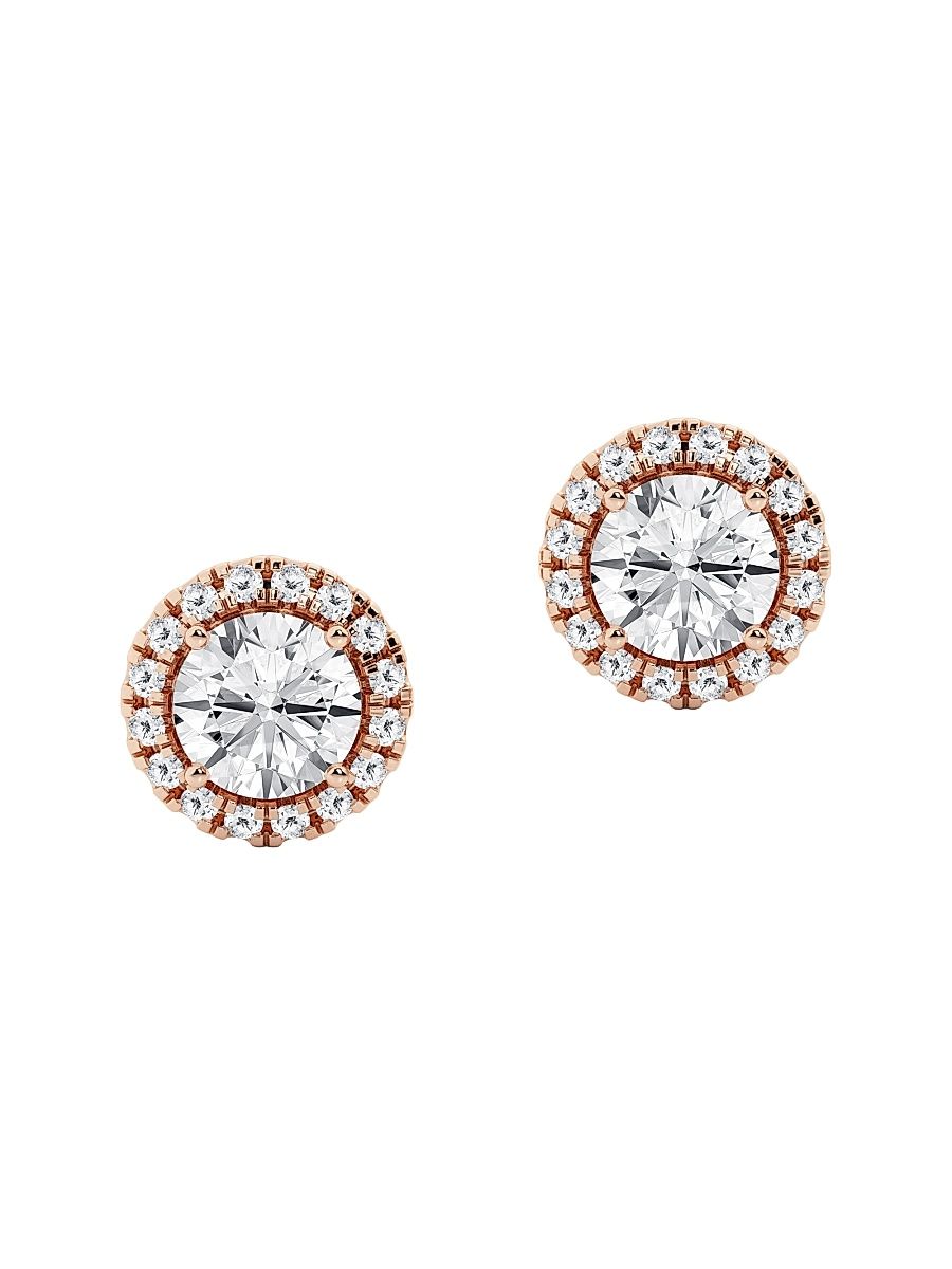 Women's 14K Gold & 0.64-3.51 TCW Lab-Grown Diamond Halo Stud Earrings - Rose Gold - Size 2.5