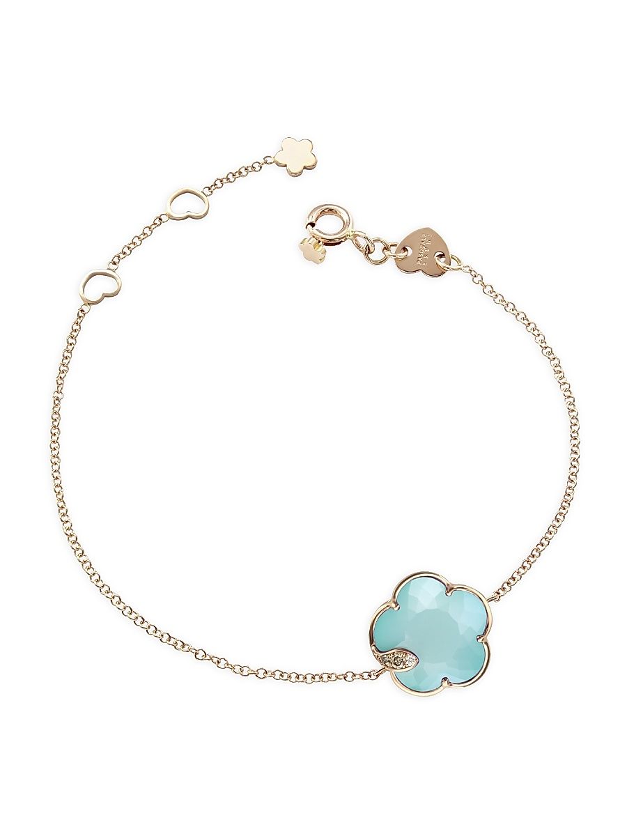 Women's Petit Joli 18K Rose Gold, 0.04 TCW Diamonds, Turquoise & White Moonstone Bracelet - Turquoise