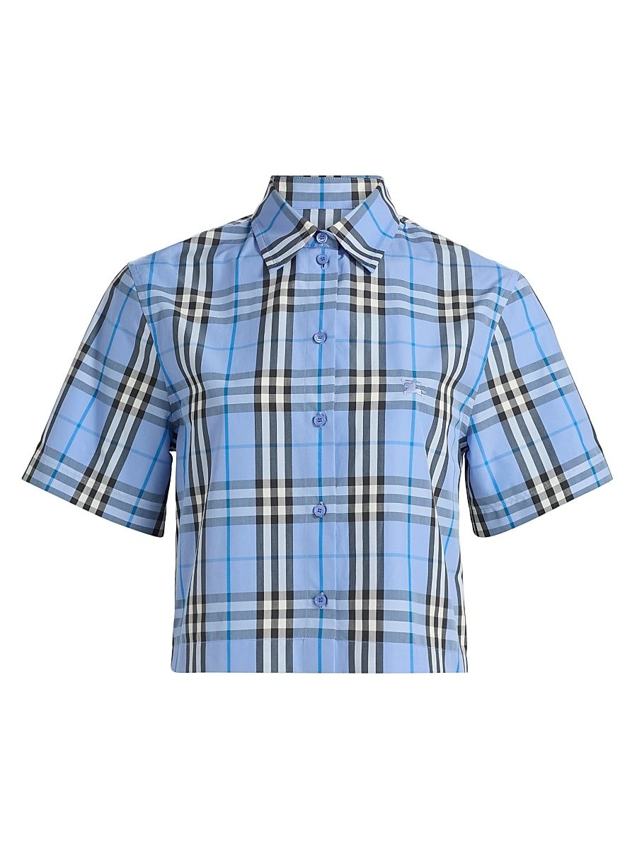 Women's Abby Check Crop Shirt - Cornflower Blue - Size 16
