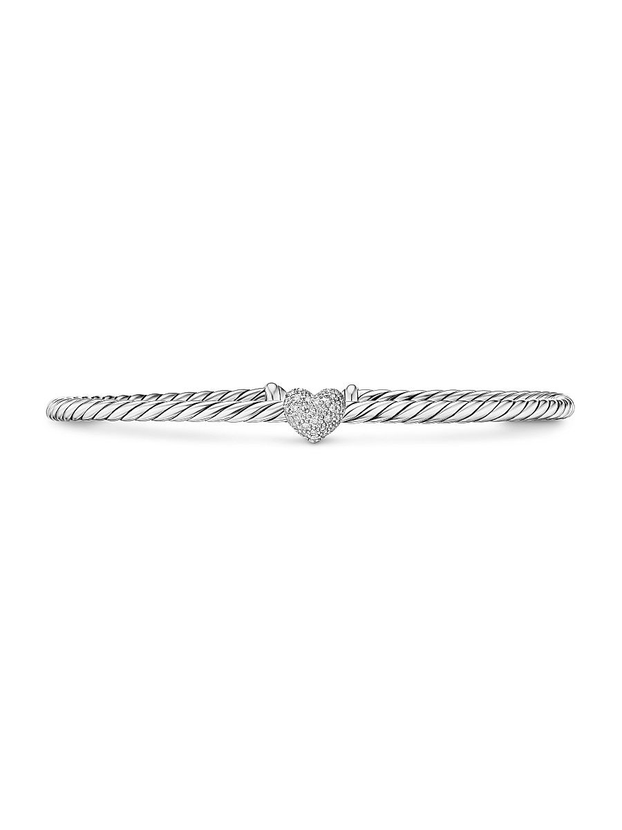 Women's Heart Station Bracelet in Sterling Silver - Silver - Size Medium