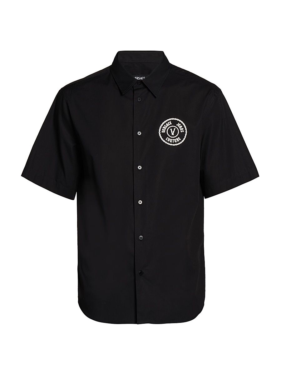 Men's Logo Patch Cotton Shirt - Black - Size 36