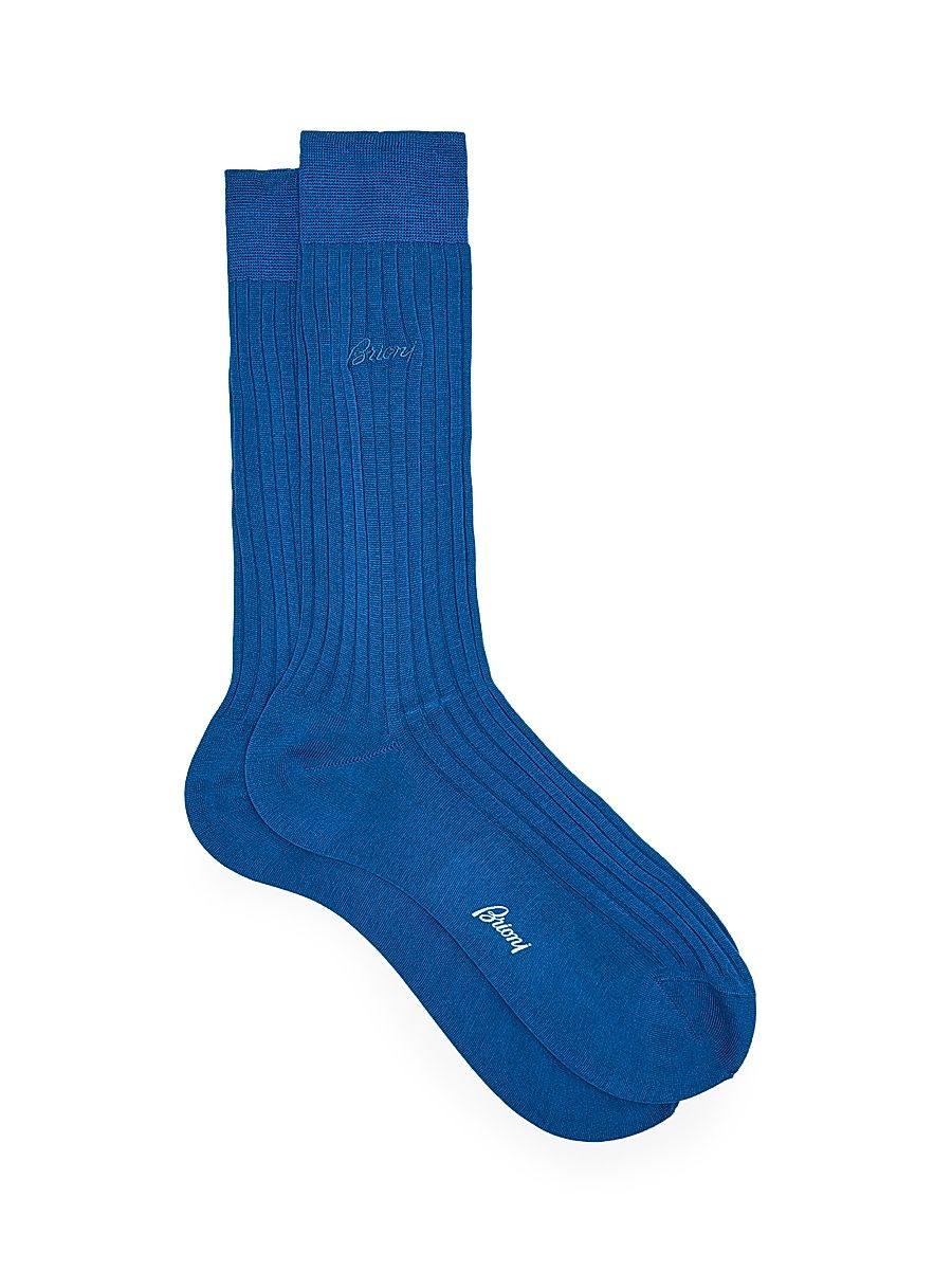 Men's Rib-Knit Cotton Crew Socks - Medium Blue - Size XL