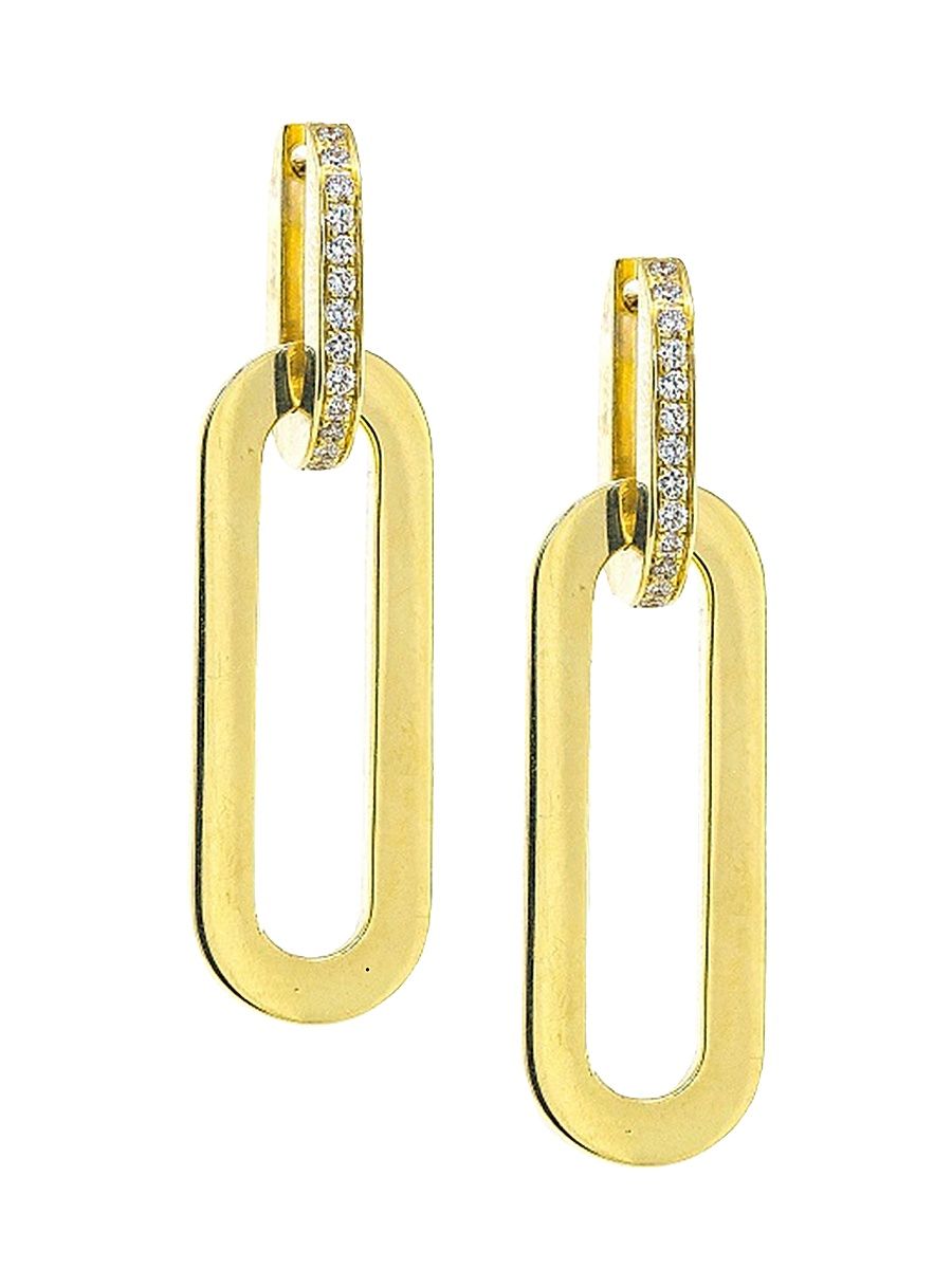 Women's 18K Yellow Gold & Diamond Rectangular Link Drop Earrings - Yellow Gold