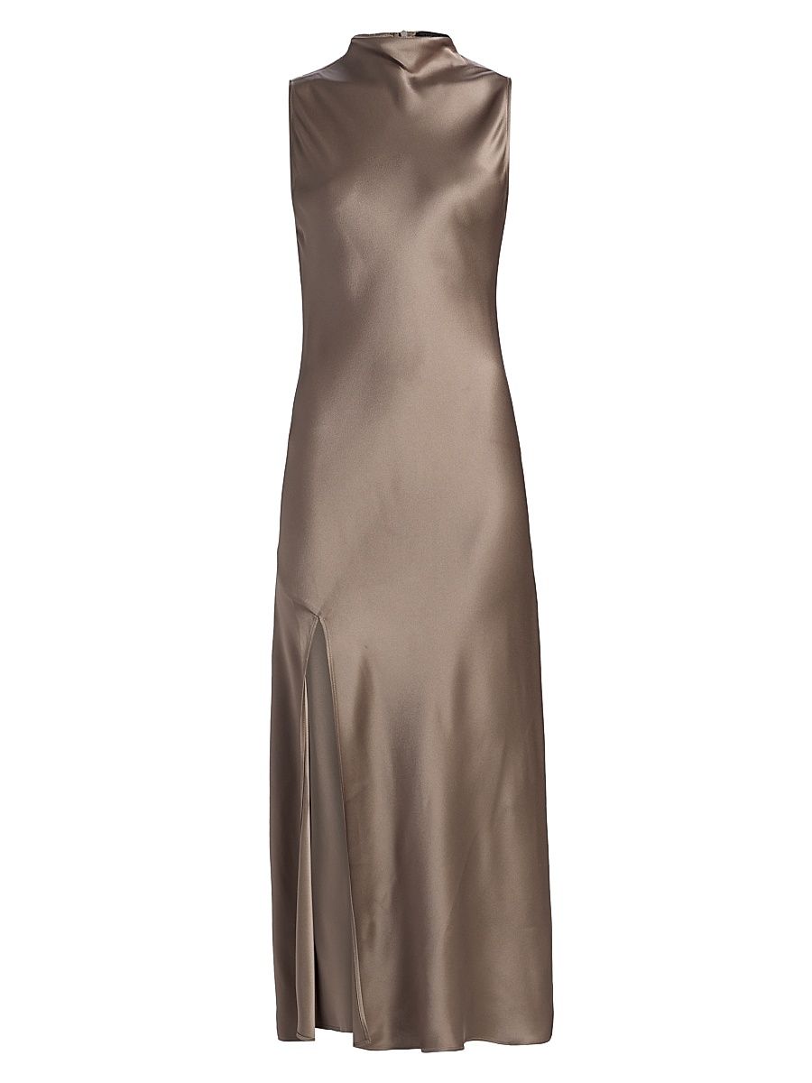 Women's Mock Turtleneck Satin A-Line Maxi Dress - Cinder - Size 14