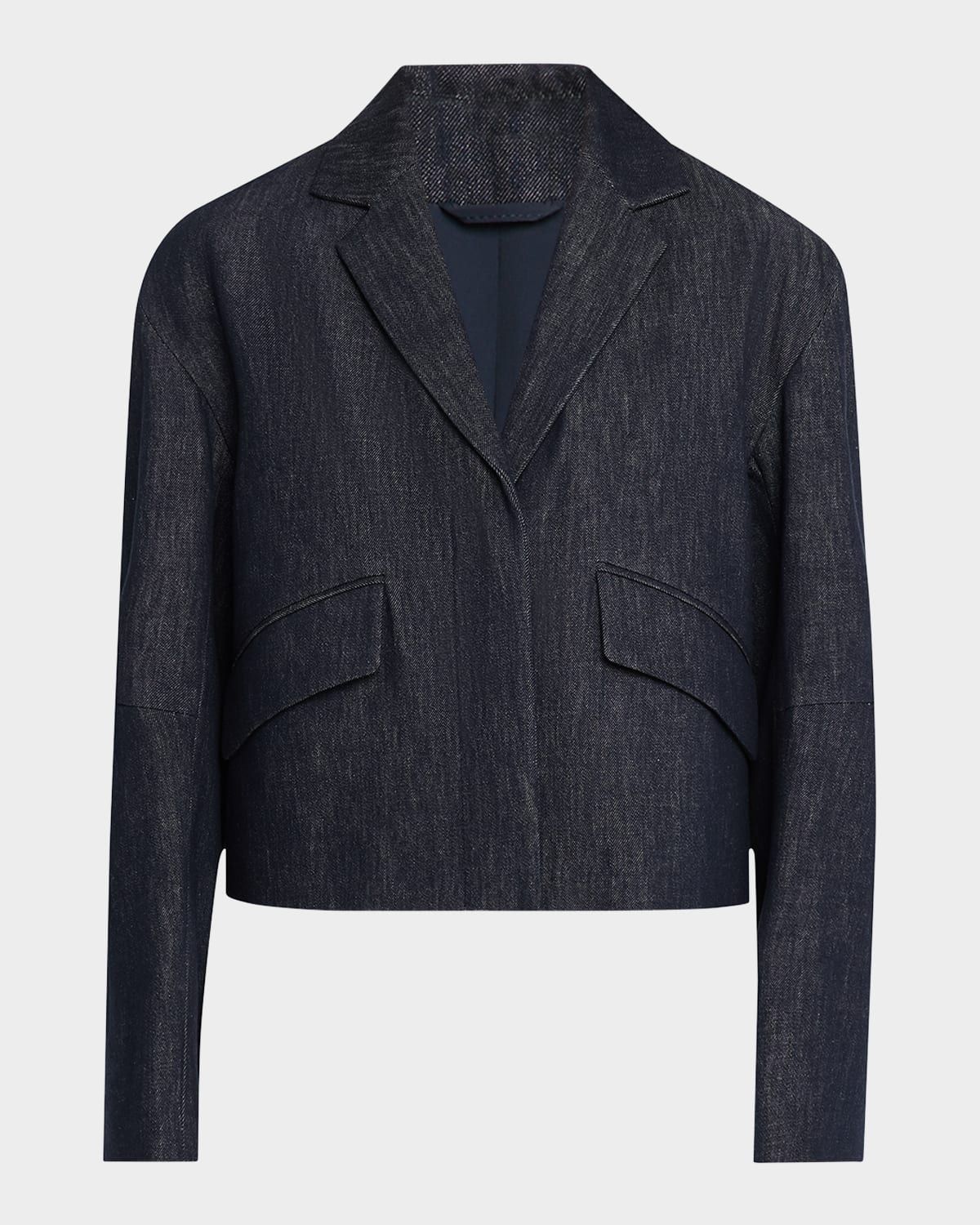 Indigo Single-Breasted Crop Jacket