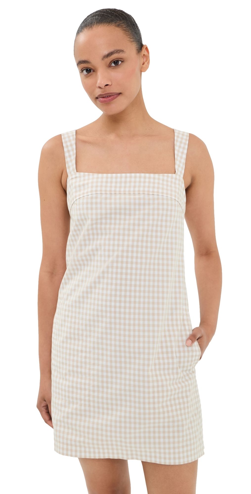 SIMKHAI Sloan Mini Dress Sand Gingham M