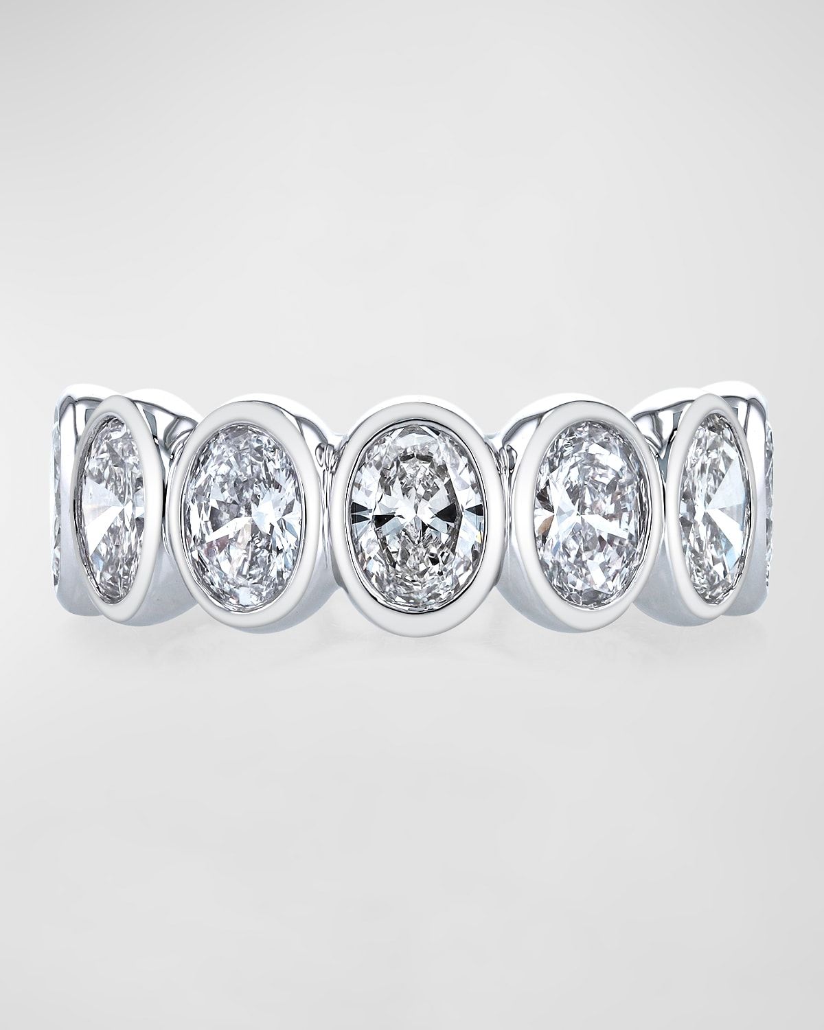 18K White Gold 7 Stone Band with Bezel Set Oval Cut Diamonds, 1.40ct