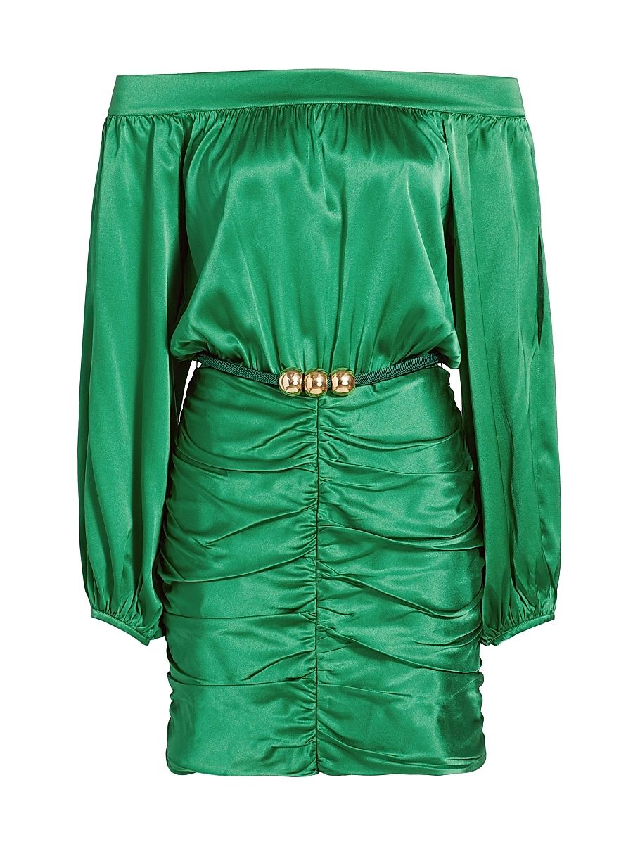 Women's Claudette Silk Ruched Minidress - Green - Size Large