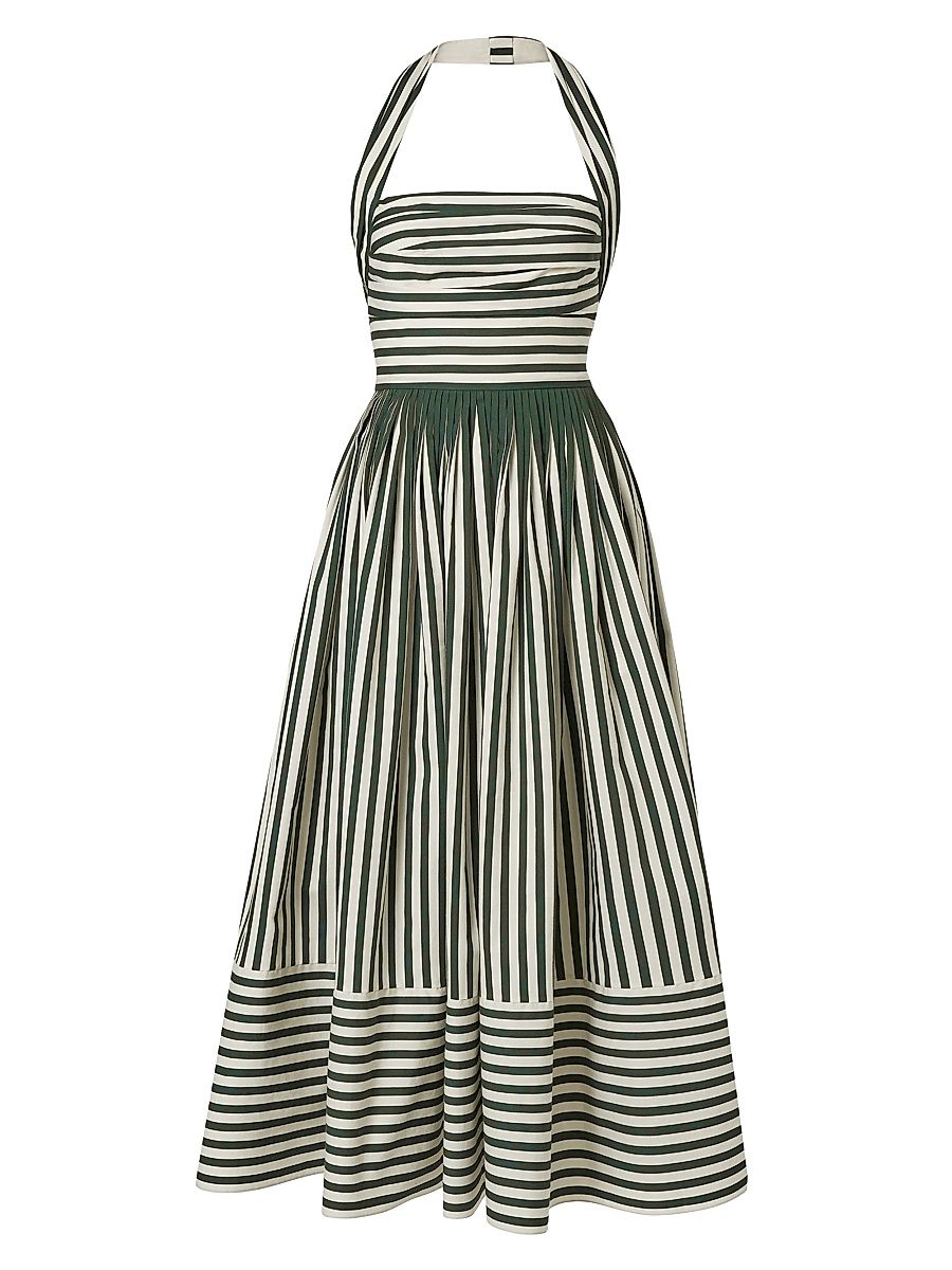 Women's Striped Halterneck Midi-Dress - Ivory Racing Green - Size 0