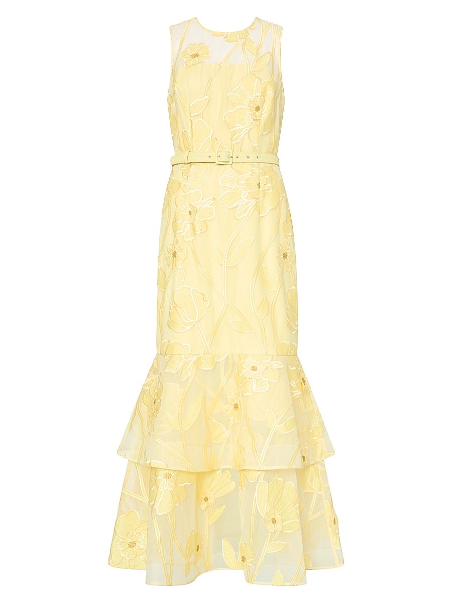 Women's Anna Grand Fleur Sleeveless Evening Dress - Lemon - Size 6