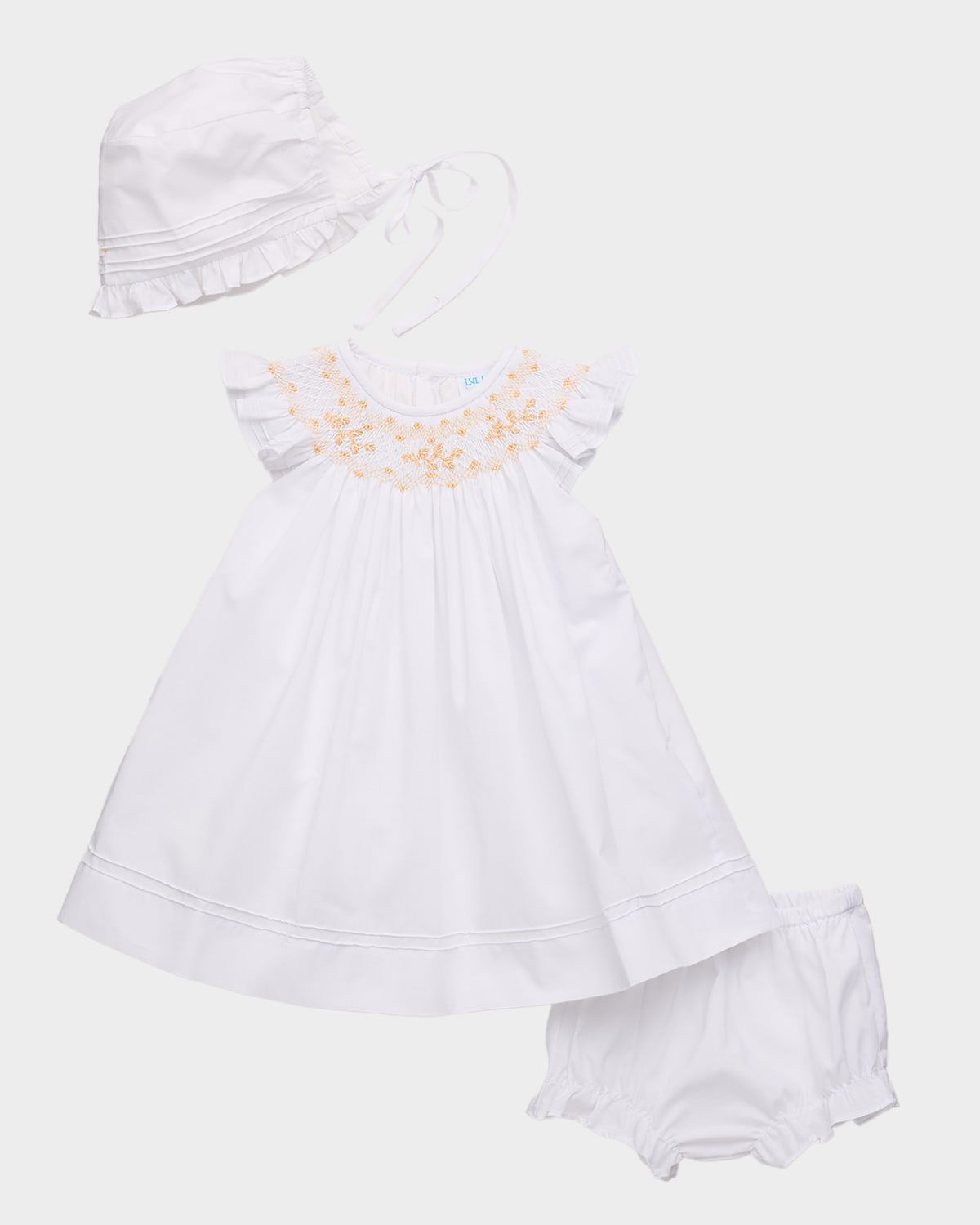 Girl & apos;s Smocked Bishop Dress, Bloomers & Bonnet Set, Size NB-18M