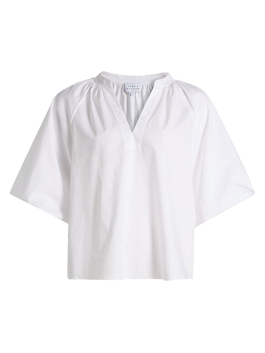 Women's Marine Cotton Balloon-Sleeve Top - Optic White - Size XL