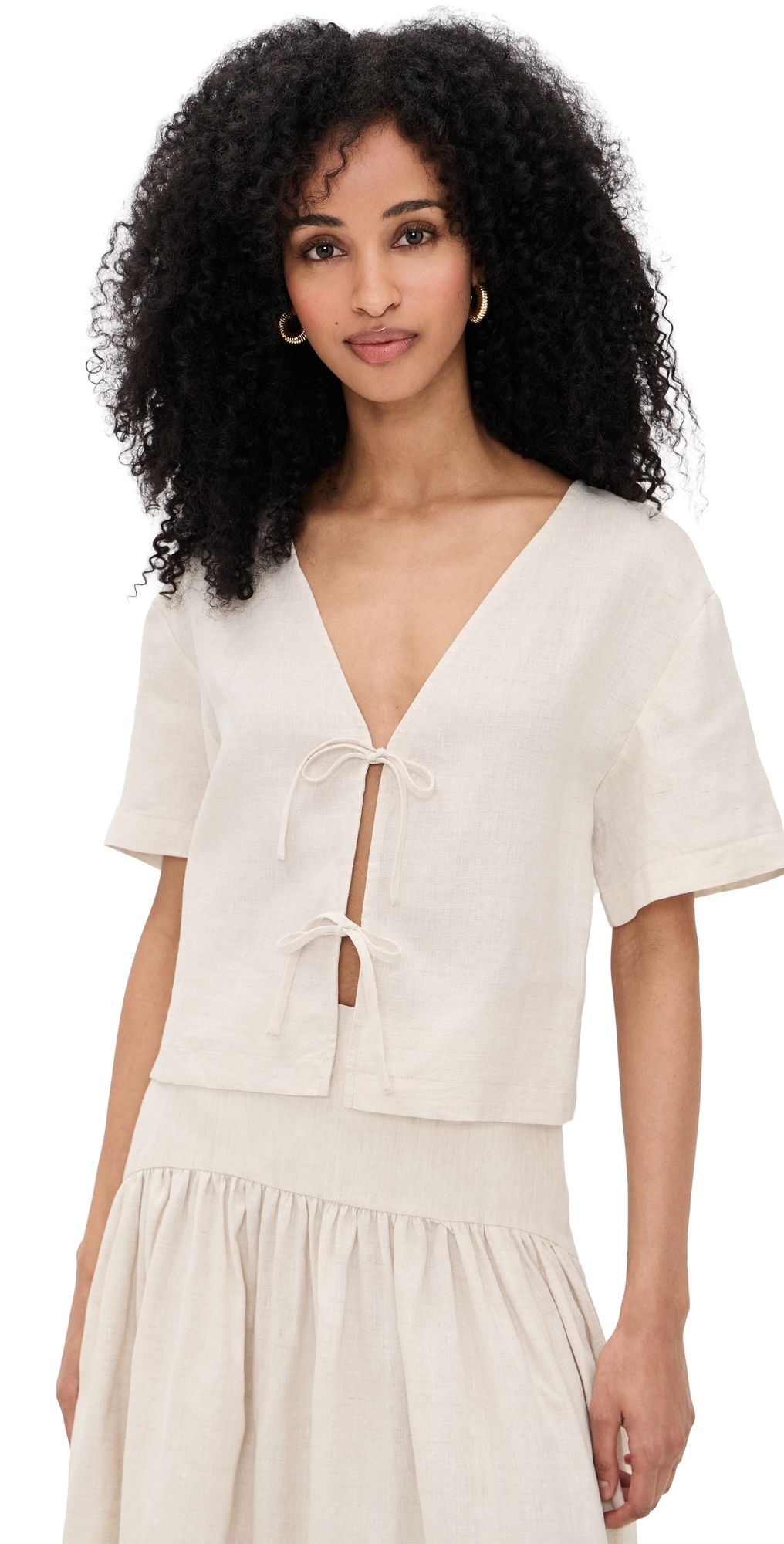 STAUD Ava Linen Top Natural M