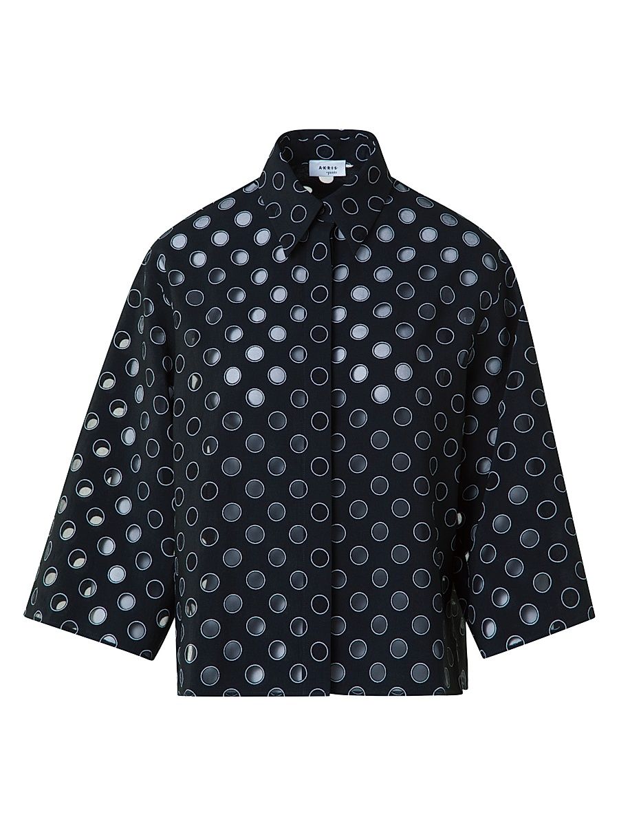 Women's Polka Dot Organzino Blouse - Black Cream - Size 16
