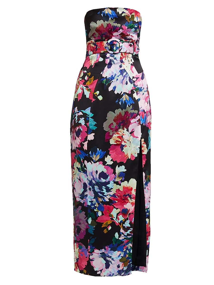 Women's Anja Floral Strapless Belted Midi-Dress - Modernist Rose Print Black - Size 10