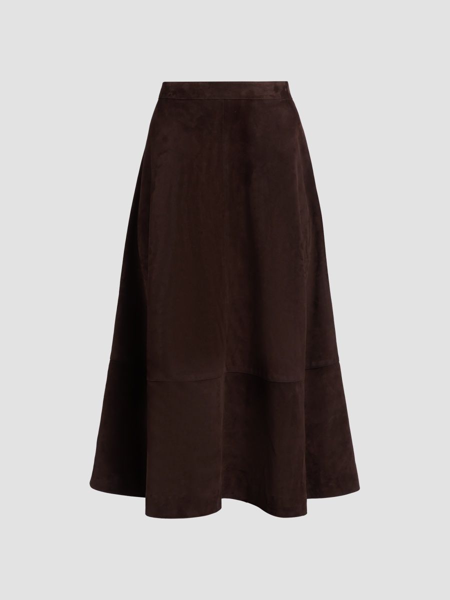 Co Women's Circle-Cut Suede Midi Skirt - Chocolate - Size 4