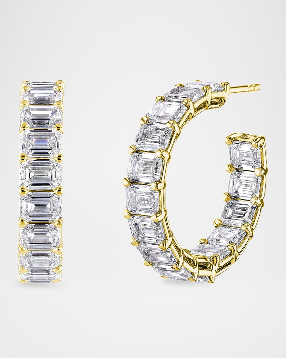 x Danielle Klein 18K Gold East-West Emerald-Cut Diamond Hoop Earrings, 1"Dia., 6.60tcw