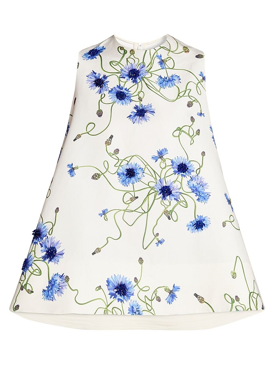 Women's Floral Print Cotton Babydoll Dress - Cornflower - Size 10