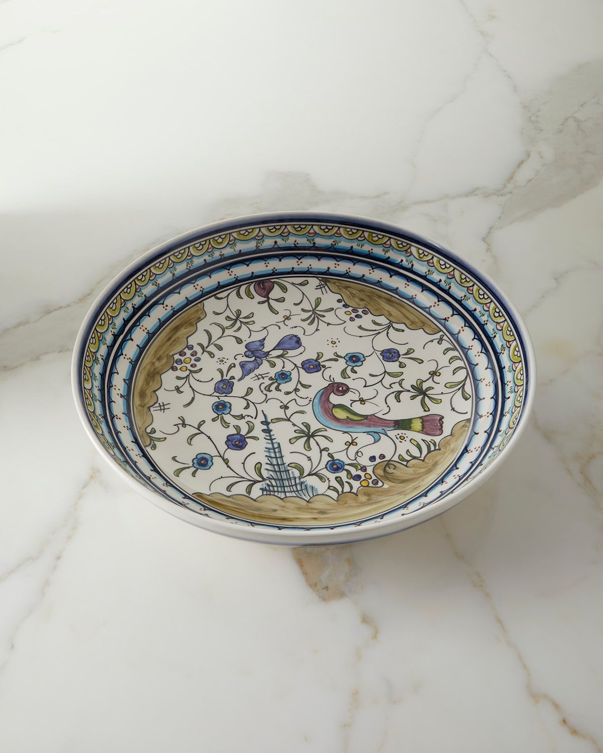 Blue and Green Pavoes Serving Bowl