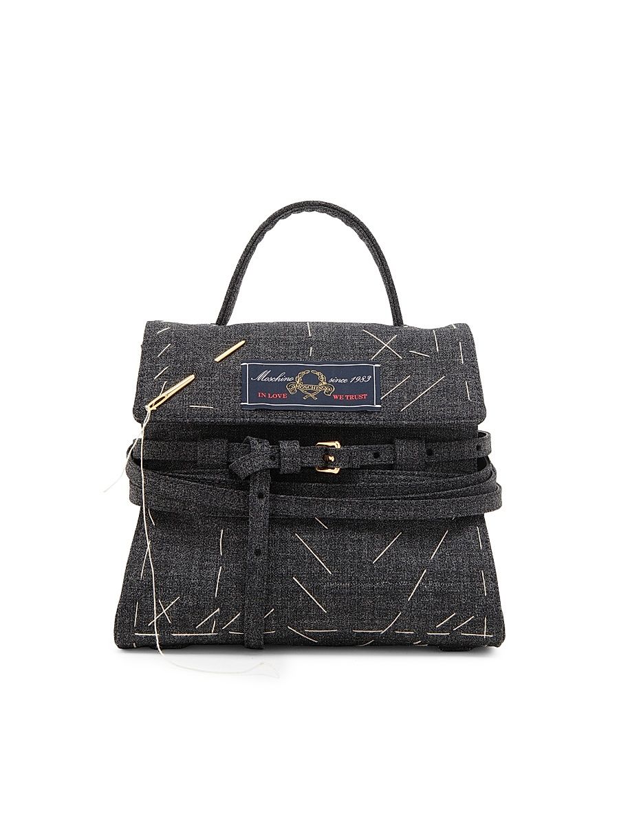 Women's Mini Tie Me Topstitch Wool-Blend Top Handle Bag - Black