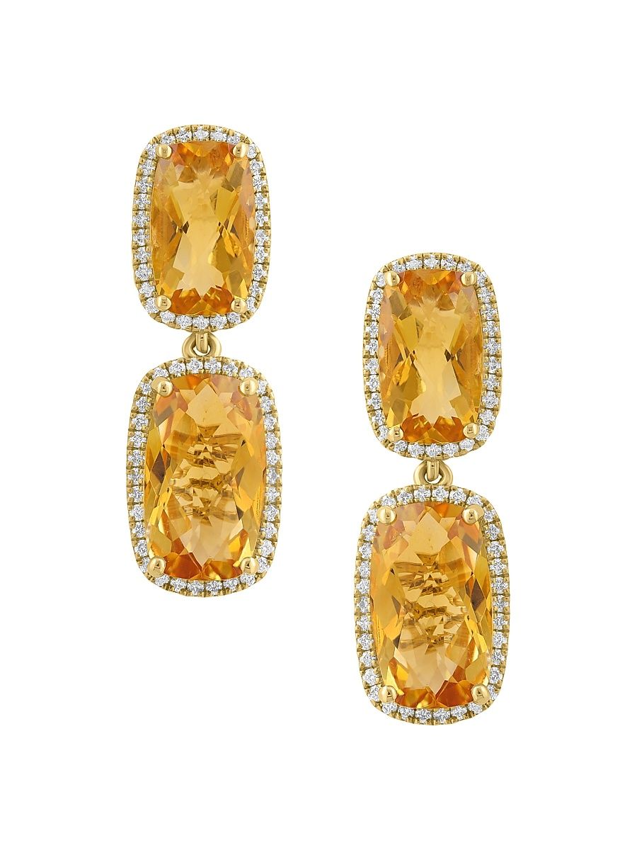 Women's 14K Yellow Gold, Citrine & 0.50 TCW Diamond Halo Drop Earrings - Yellow Gold
