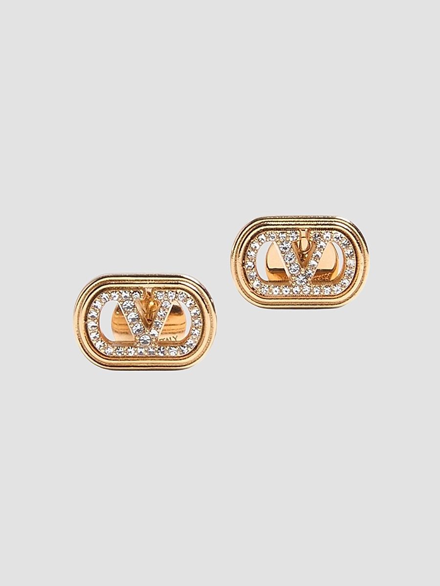 Women's Ovalette Earrings in Metal and Swarovski Crystals - Gold Crystal