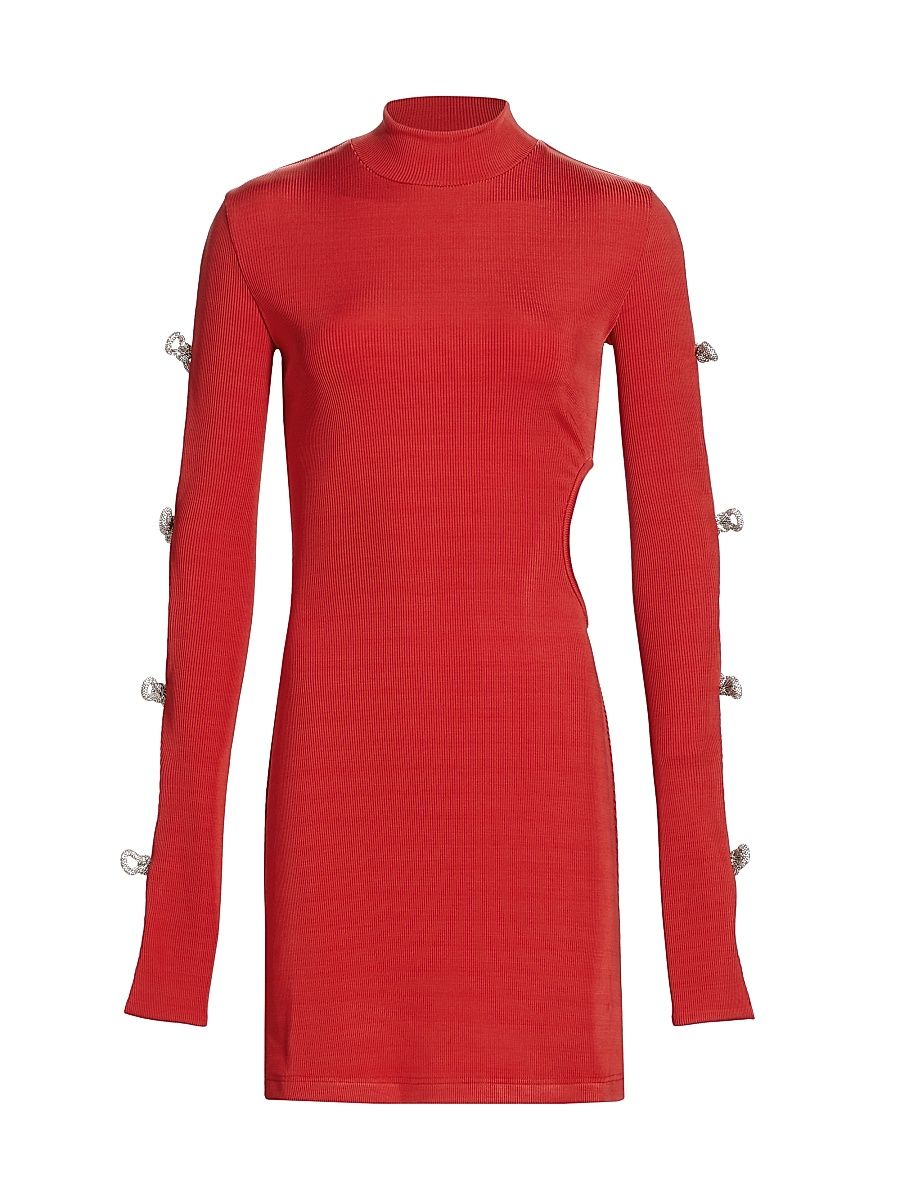 Women's Crystal Bow Rib-Knit Minidress - Red - Size 8