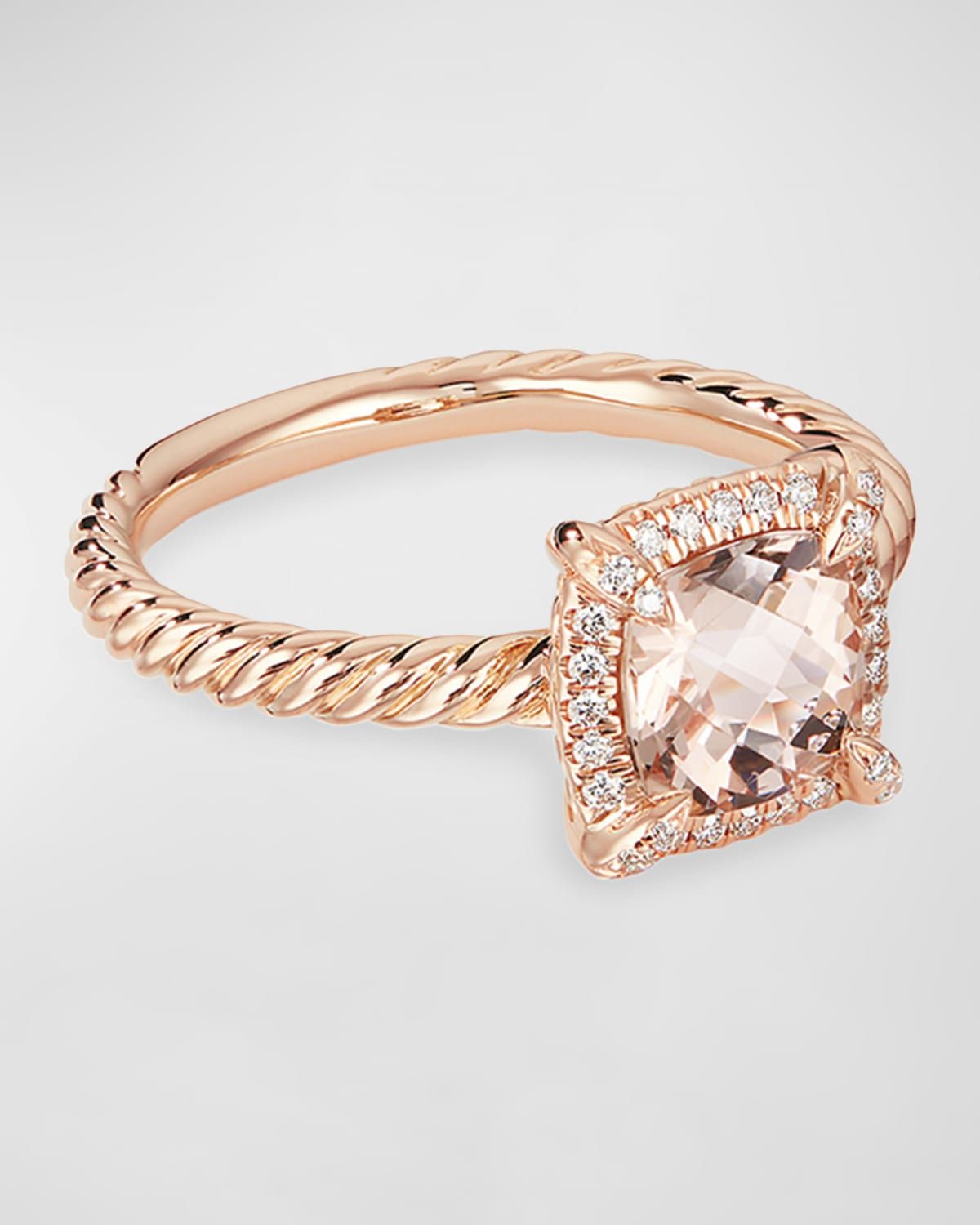 Petite Chatelaine Pave Bezel Ring in 18K Rose Gold with Morganite