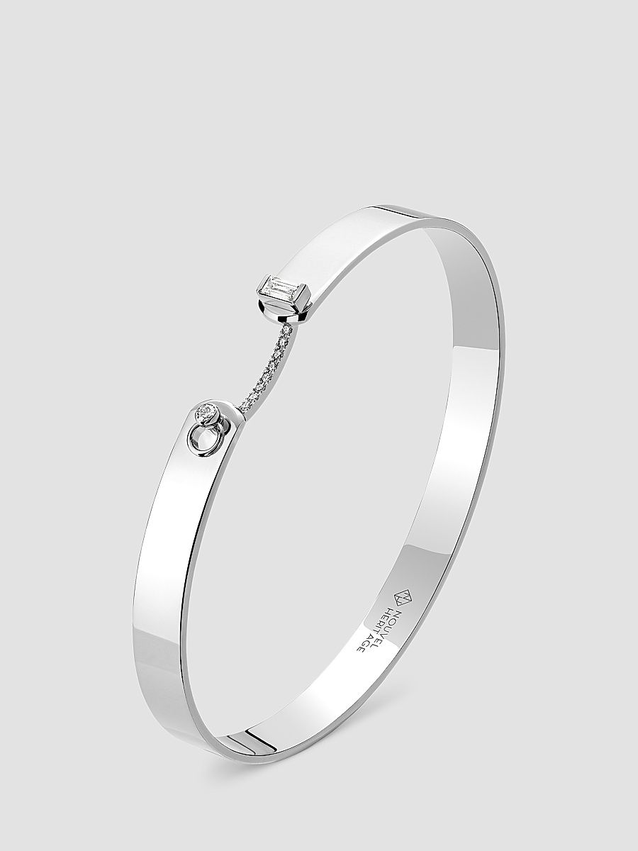 Women's Mood Dinner Date 18K White Gold & 0.19 TCW Diamond Bangle - White Gold - Size 17