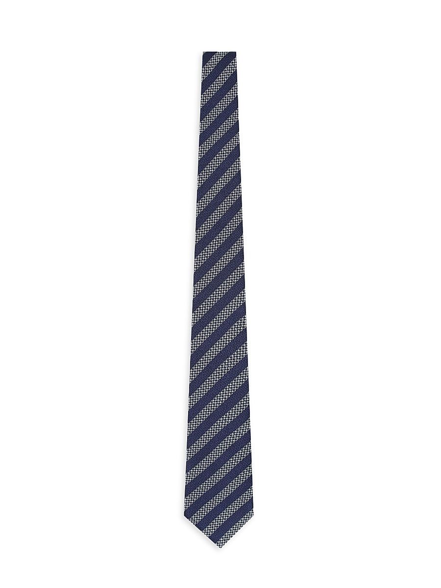 Men's Striped Woven Silk Jacquard Tie - Blu Notte