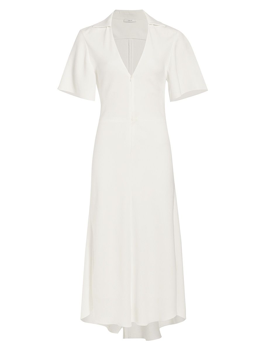 Women's Crepe Zip-Front Polo Midi-Dress - Off White - Size 00