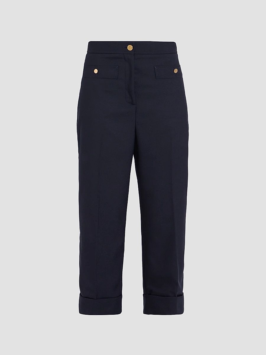 Women's Wool Cardigan-Style Pocket Trousers - Navy - Size 10