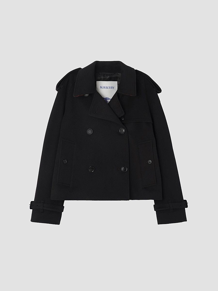 Burberry Women's Mayfair Cashmere Crop Trench Jacket - Black - Size 14