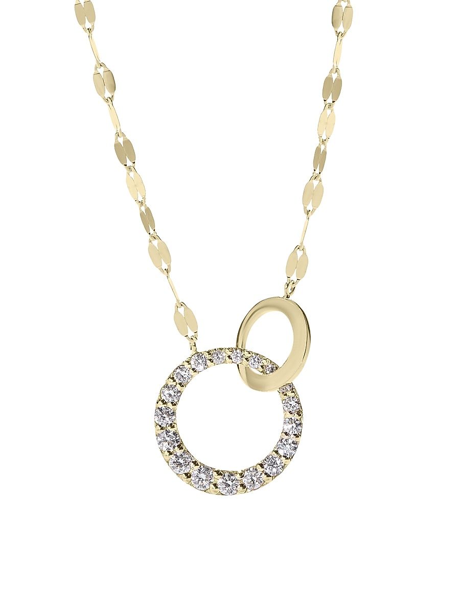 Women's 14K Yellow Gold & 0.28 TCW Diamond Interlocked-Ring Pendant Necklace - Yellow Gold