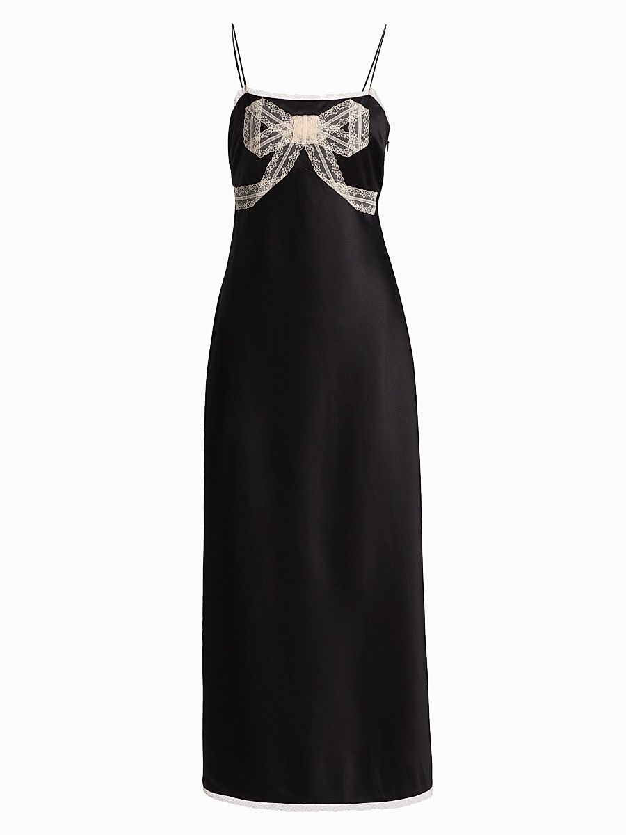 Women's Isolie Lace-Trim Satin Slip Midi-Dress - Black - Size Large