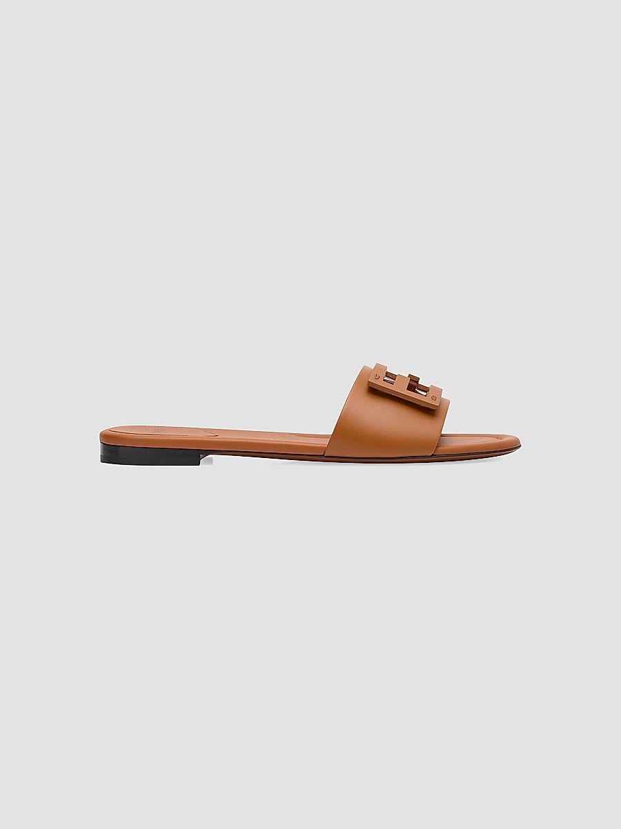 Women's Logo Leather Slide Sandals - Medium Brown - Size 11
