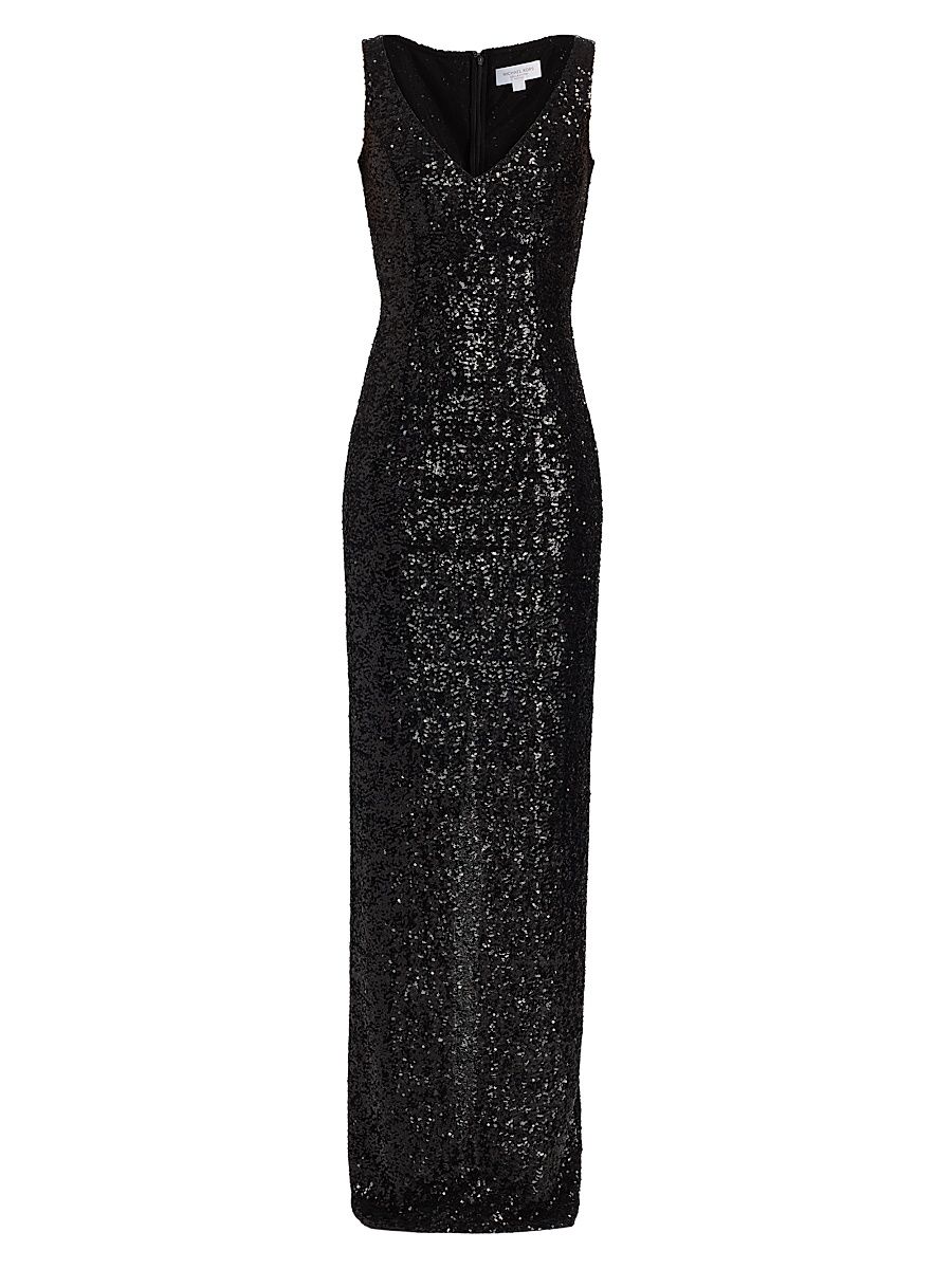 Women's Sleeveless Sequined Gown - Black - Size 14